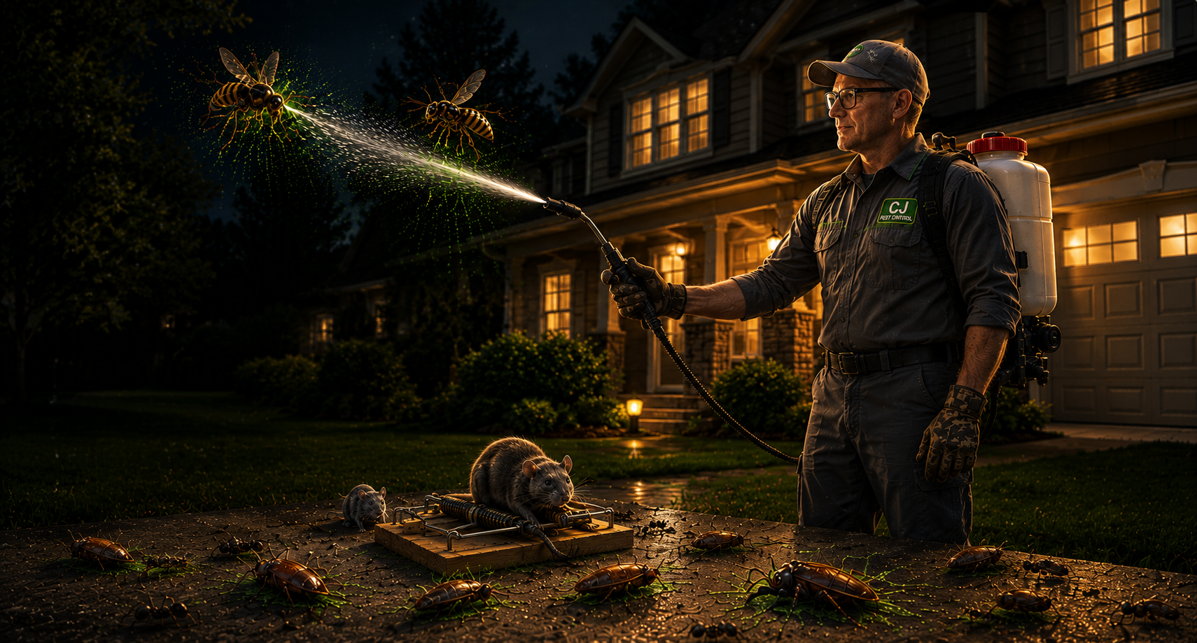 CJ The Bug Guy pest control technician inspecting a Sacramento home